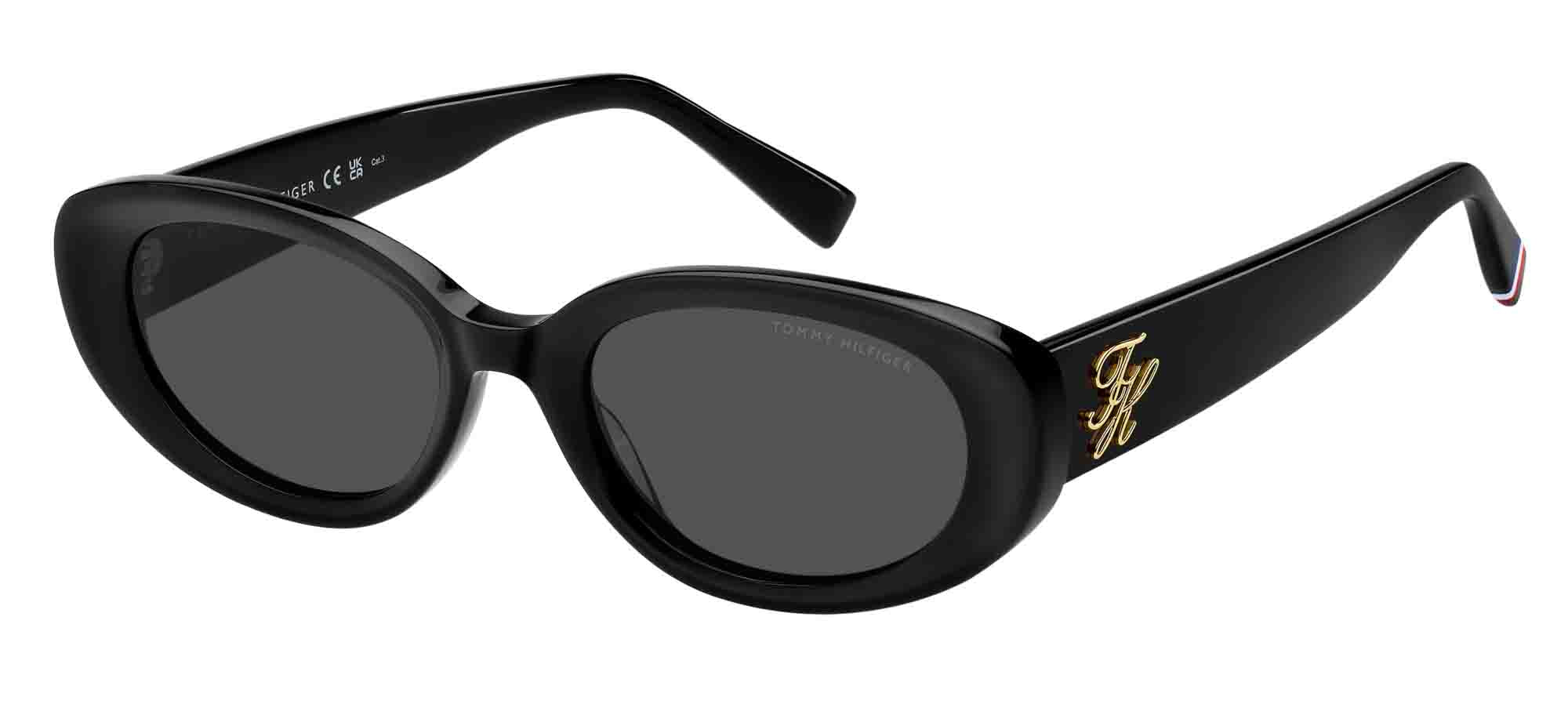 Tommy‎ Hilfiger Retro Style Black Oval Sunglasses Rounded Retro Thick Rimmed Vintage Oval Sunglasses D210 - zeroUV main image 4