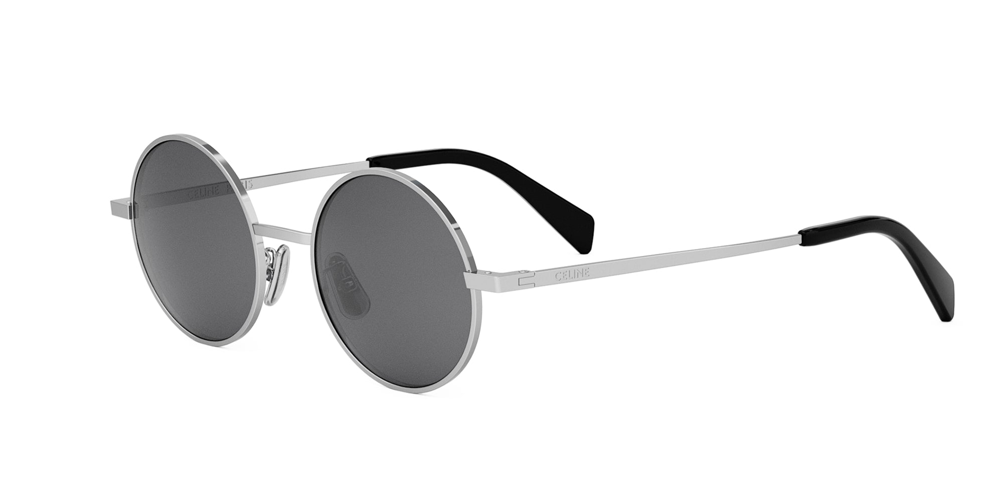 Celine Black Round Frame Sunglasses with Silver Stud Accents CELINE EYEWEAR Oval-frame silver-tone and acetate sunglasses  main image 4
