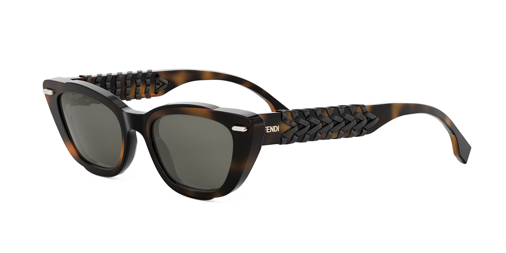 Fendi Black Tortoise Jeweled Cat-Eye Sunglasses with Gradient Lenses FENDI EYEWEAR Interlace cat-eye leather-trimmed  main image 3