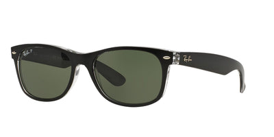 Ray-Ban New Wayfarer RB2132 - Medium Black On Transparent/Green Classic G-15 Polarised #colour_black-on-transparent-green-classic-g-15-polarised