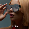 Dita Skaeri DTS428 #colour_shiny black and brushed silver/dark grey to clear gradient with detachable brushed silver mesh