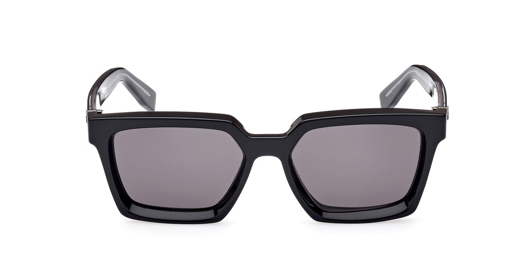 サングラス Zegna Sunglasses EZ0211H 01A Black Square ERMENEGILDO ZEGNA EZ0211-H 01A Sunglasses Shiny Black Frame