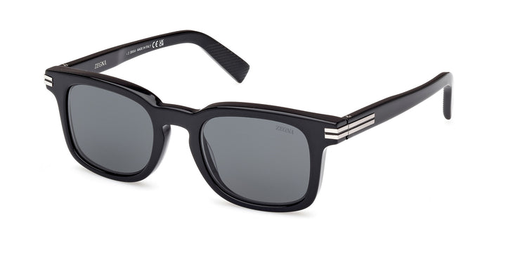 サングラス Zegna Sunglasses EZ0211H 01A Black Square ERMENEGILDO ZEGNA EZ0211-H 01A Sunglasses Shiny Black Frame