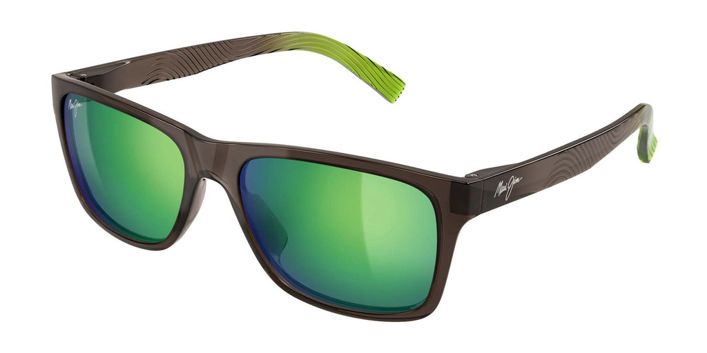 Maui Jim Kōwelo MJ0345S #colour_shiny-transparent-gradient-dark-grey-to-green-maui-green-full-mirror-polar