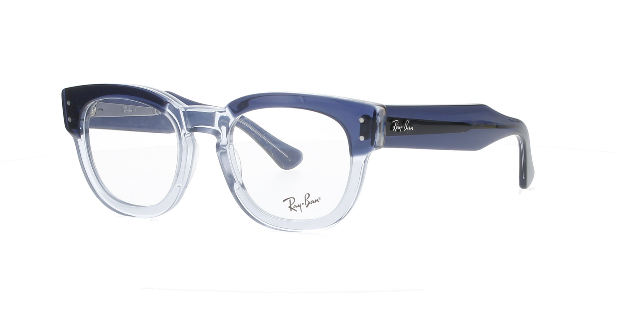 Polished Blue On Transparent Blue Rayban Mega Hawkeye Frame Round Glasses | Fashion Eyewear UK