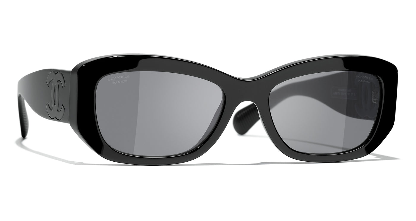 CHANEL BLACK GOLD MIRRORED LOGO SUNGLASSES