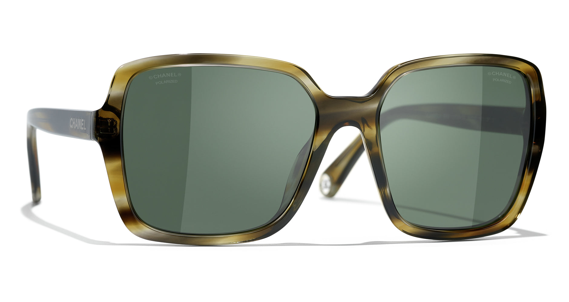 Chanel Dark Green/Black Gradient 5339-H Pearl Square Sunglasses Chanel