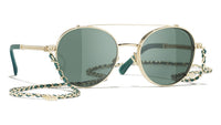 Chanel 4291 #colour_pale gold frame./solid green (clip on) with clear blue-violet light filter lenses.