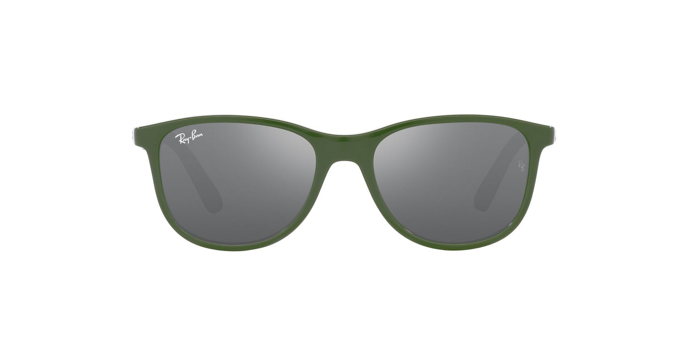 Ray-Ban Junior RJ9077S Green On Rubber Gray/Grey Silver Mirror #colour_green-on-rubber-gray-grey-silver-mirror