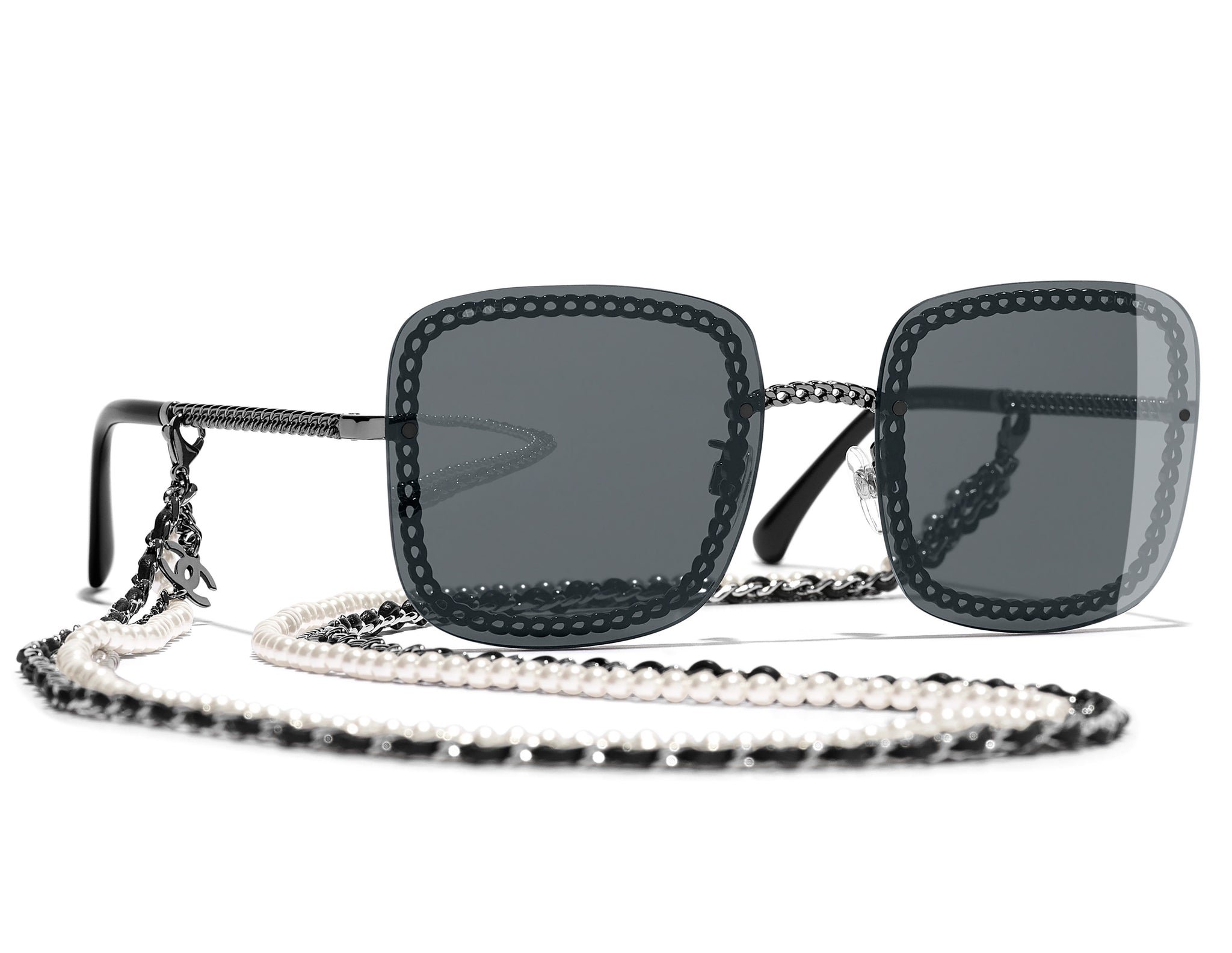 Chanel Black Rectangle Name Logo Sunglasses A71280 at 1stDibs