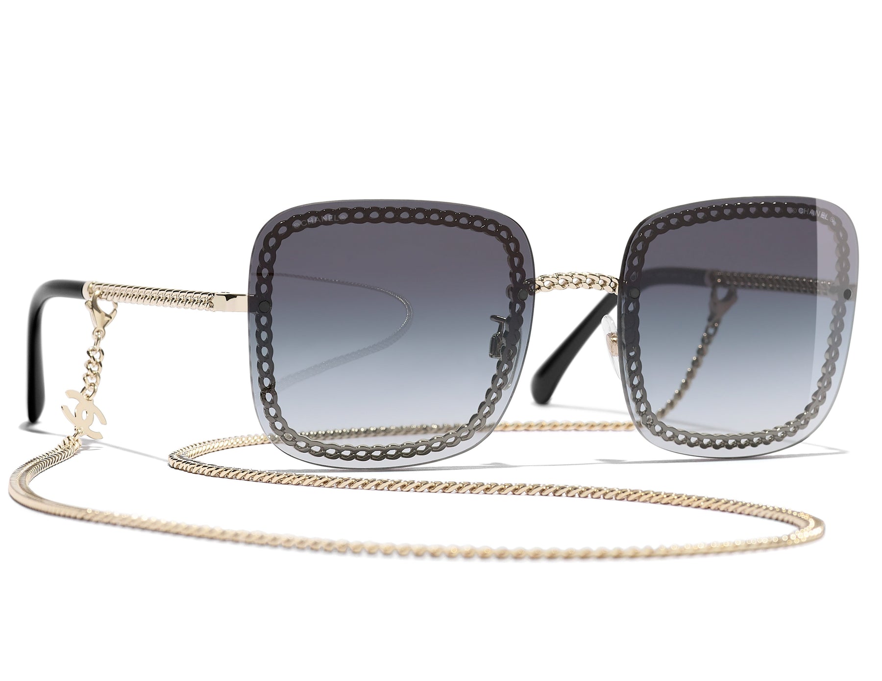CHANEL LARGE BLACK Hard Eyeglasses Sunglasses Silver CC LOGO