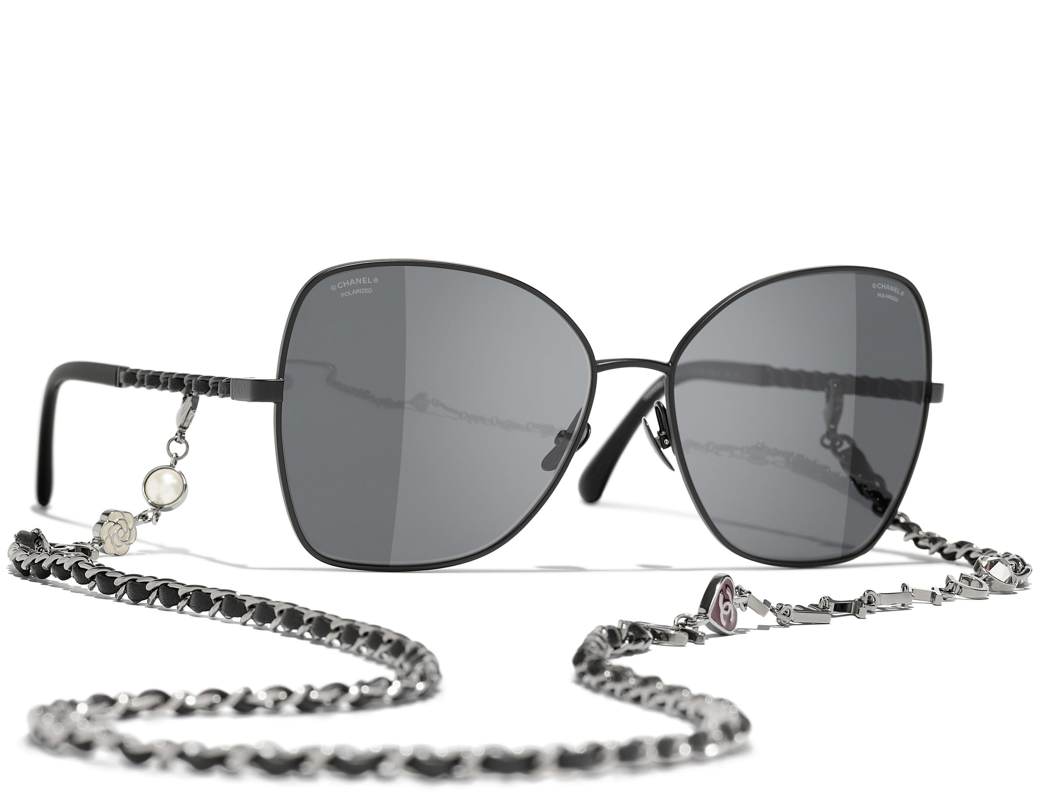 CHANEL 4274Q Butterfly Metal & Calfskin Sunglasses