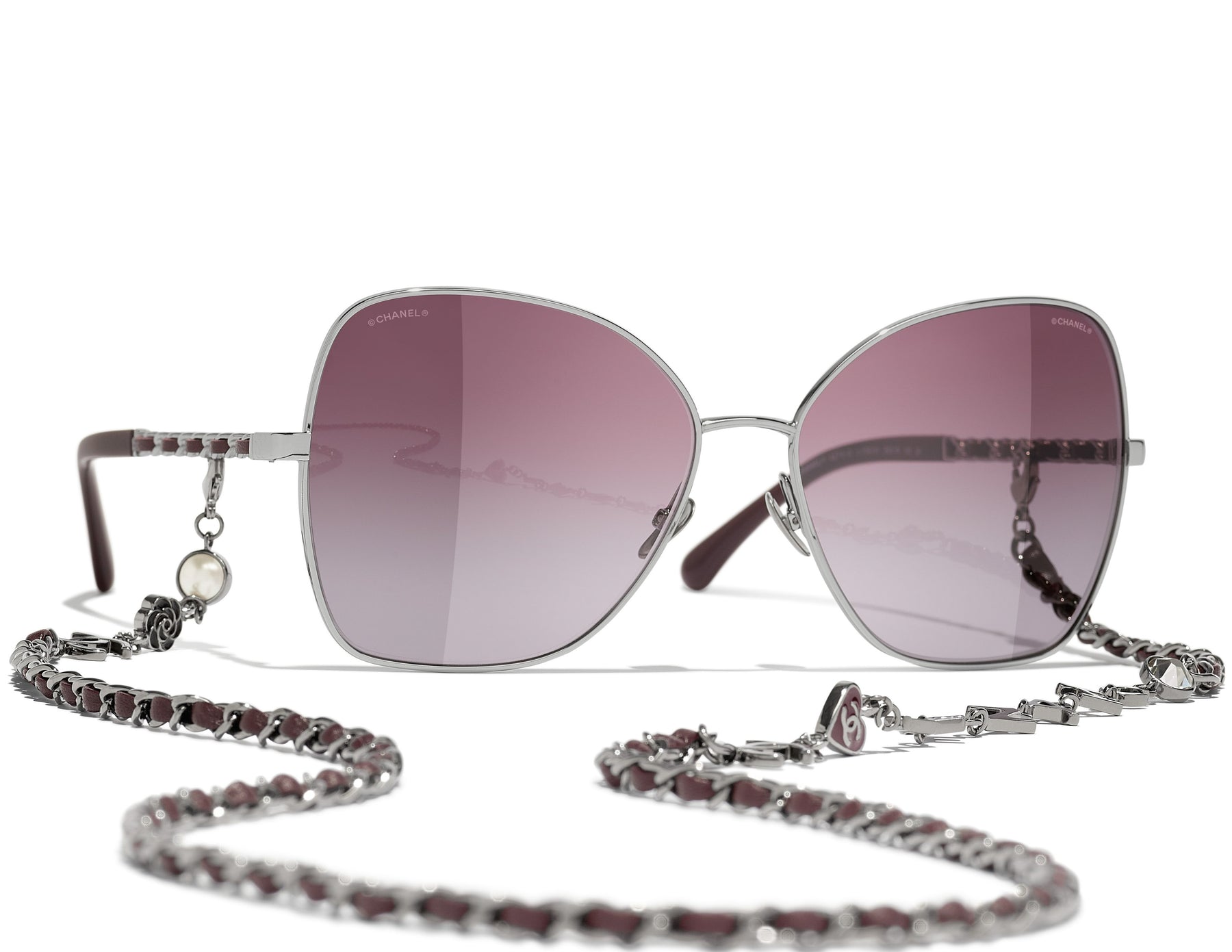 Sunglasses: Butterfly Sunglasses, metal & calfskin — Fashion