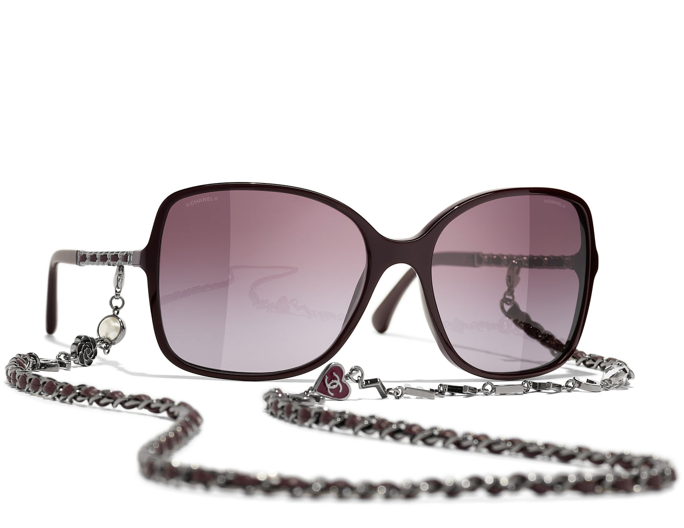 CHANEL 5210Q Square Acetate & Lambskin Sunglasses