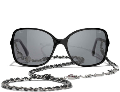 CHANEL 5210Q Square Acetate & Lambskin Sunglasses