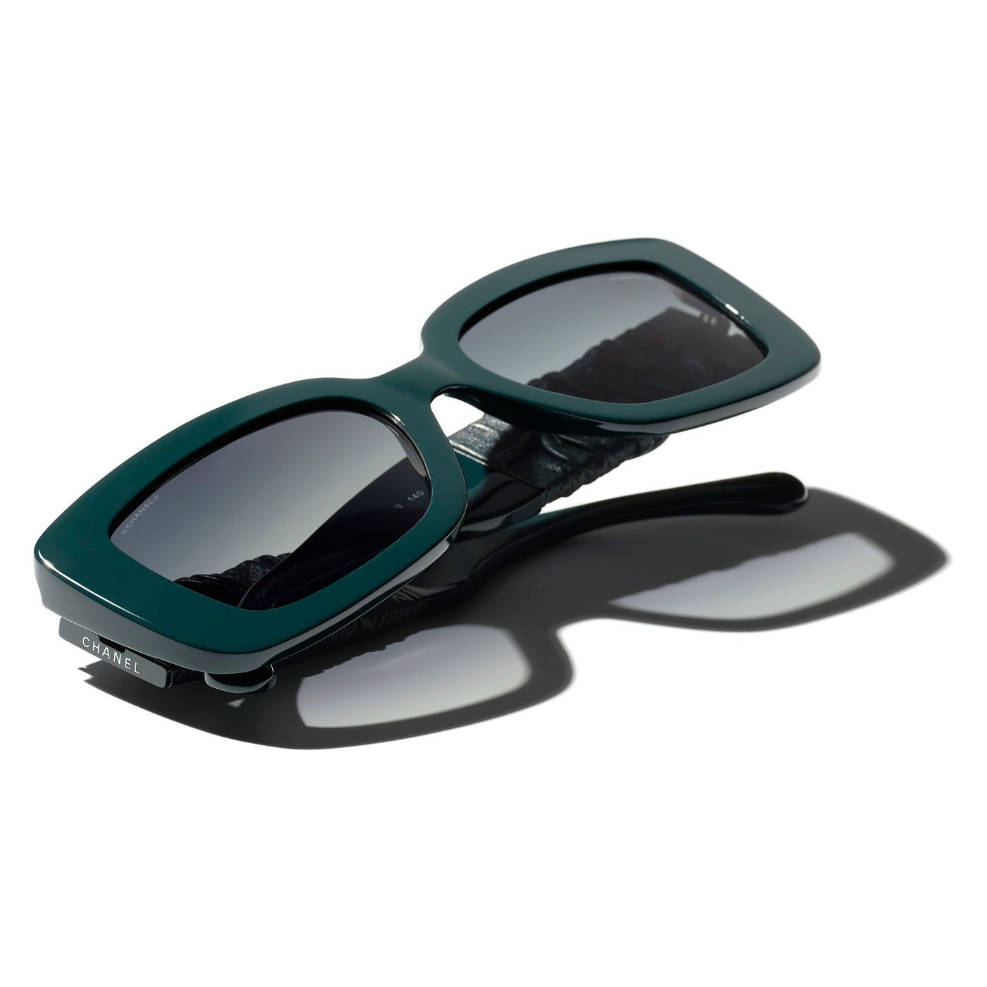 Chanel Black Acetate Pleated Leather Polarized Sunglasses 5473-Q