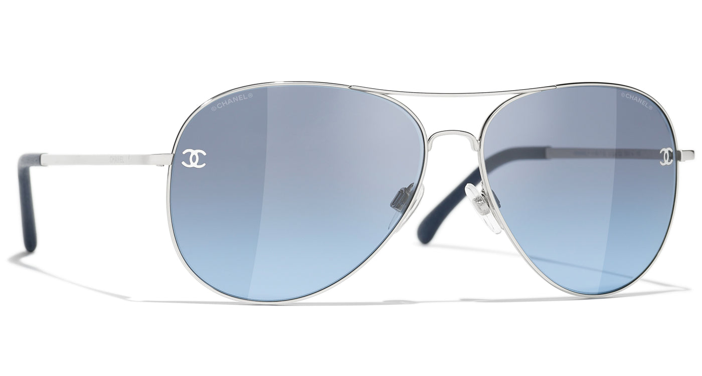 CHANEL Pilot Sunglasses 4189-T-Q c.124/S2 silver navy mirror lens with case  | eBay