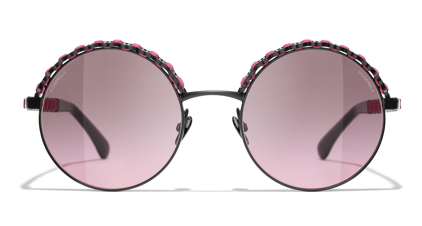 CHANEL 4265Q Round Metal & Calfskin Sunglasses