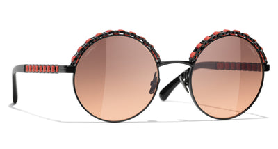 CHANEL Metal Calfskin Round Chain Sunglasses 4265-Q Black 1215389