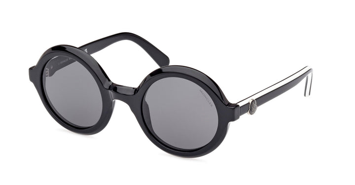 MONCLER モンクレール LOGO Sunglasses ROUND Shiny Black Rondosa Round Sunglasses - Sunglasses for Men