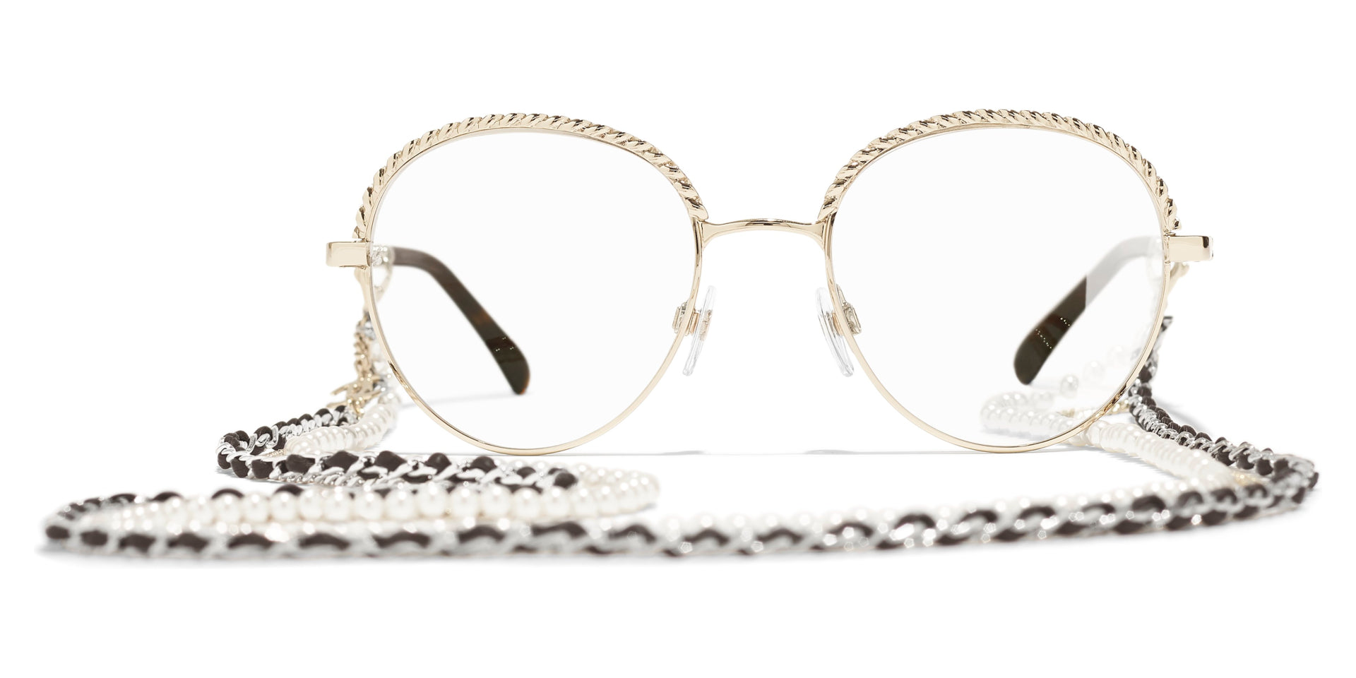 CHANEL 2184 Pantos Metal, Calfskin & Imitation Pearls Glasses