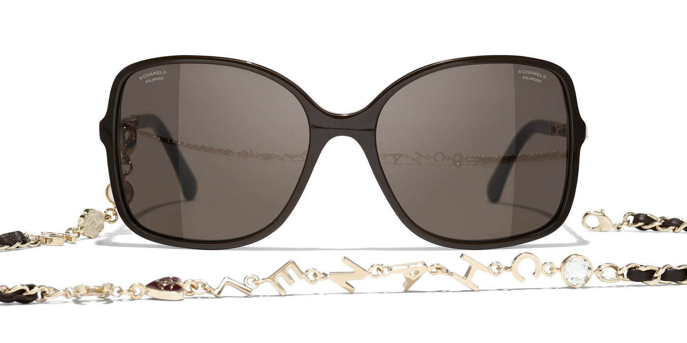 CHANEL 5210Q Square Acetate & Lambskin Sunglasses