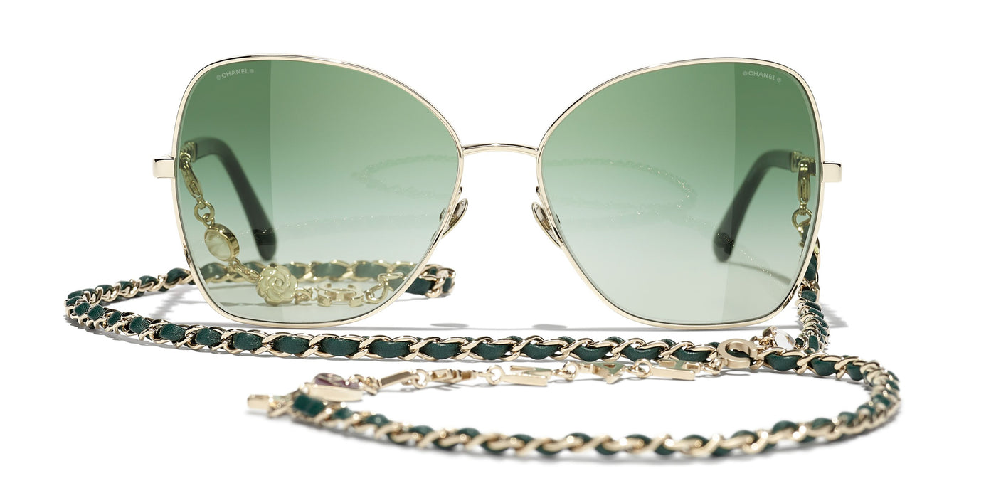 Sunglasses: Butterfly Sunglasses, metal & calfskin — Fashion