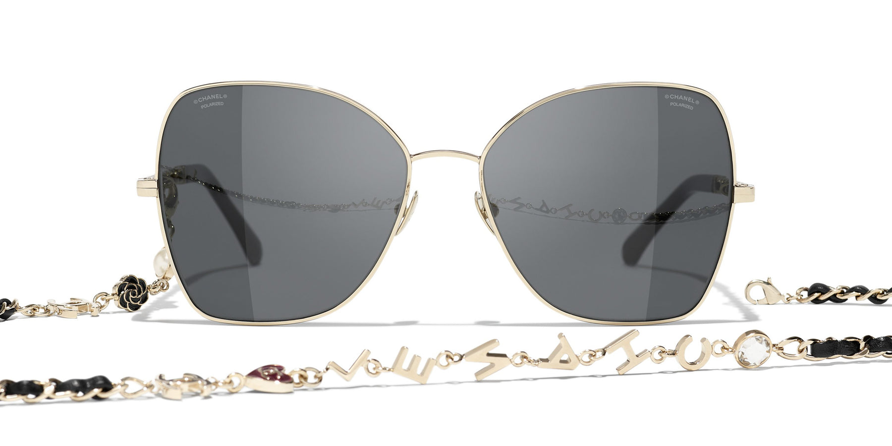 CHANEL 4274Q Butterfly Metal & Calfskin Sunglasses