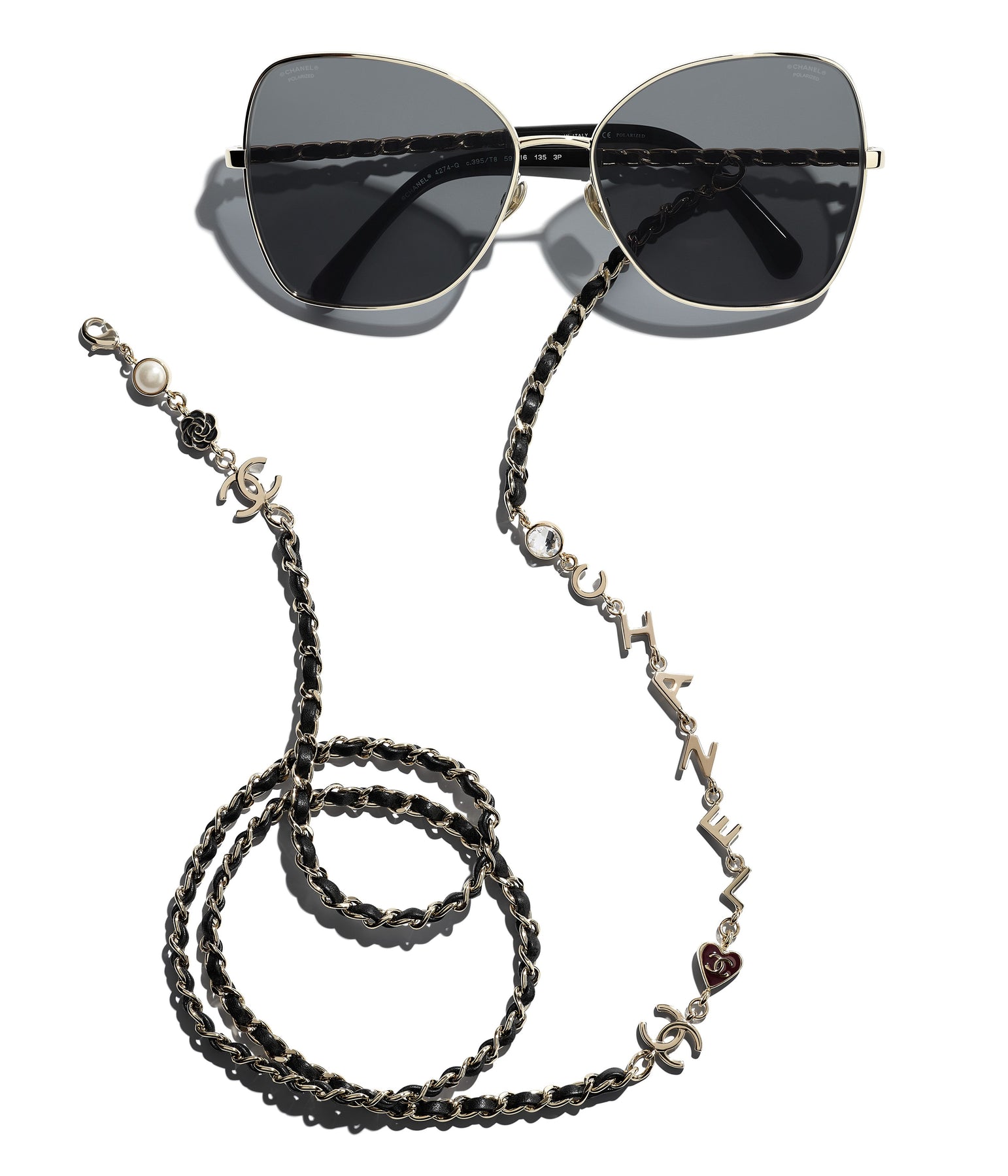 CHANEL 4274Q Butterfly Metal & Calfskin Sunglasses