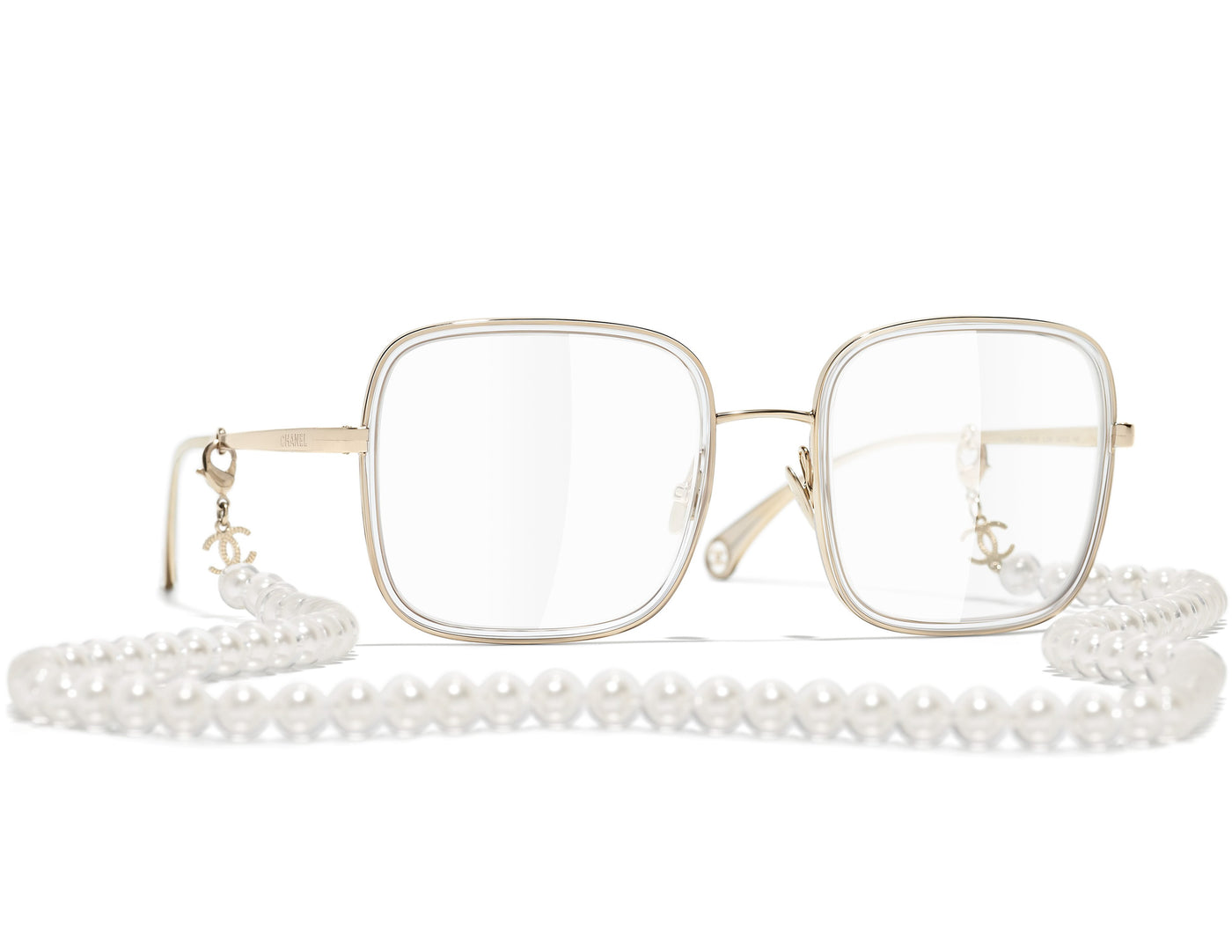 CHANEL 2195 Square Metal, Resin & Glass Pearls Glasses
