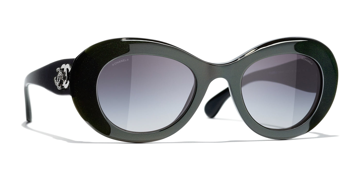 Chanel Double CC Crystal Oval Polarized Black Sunglasses