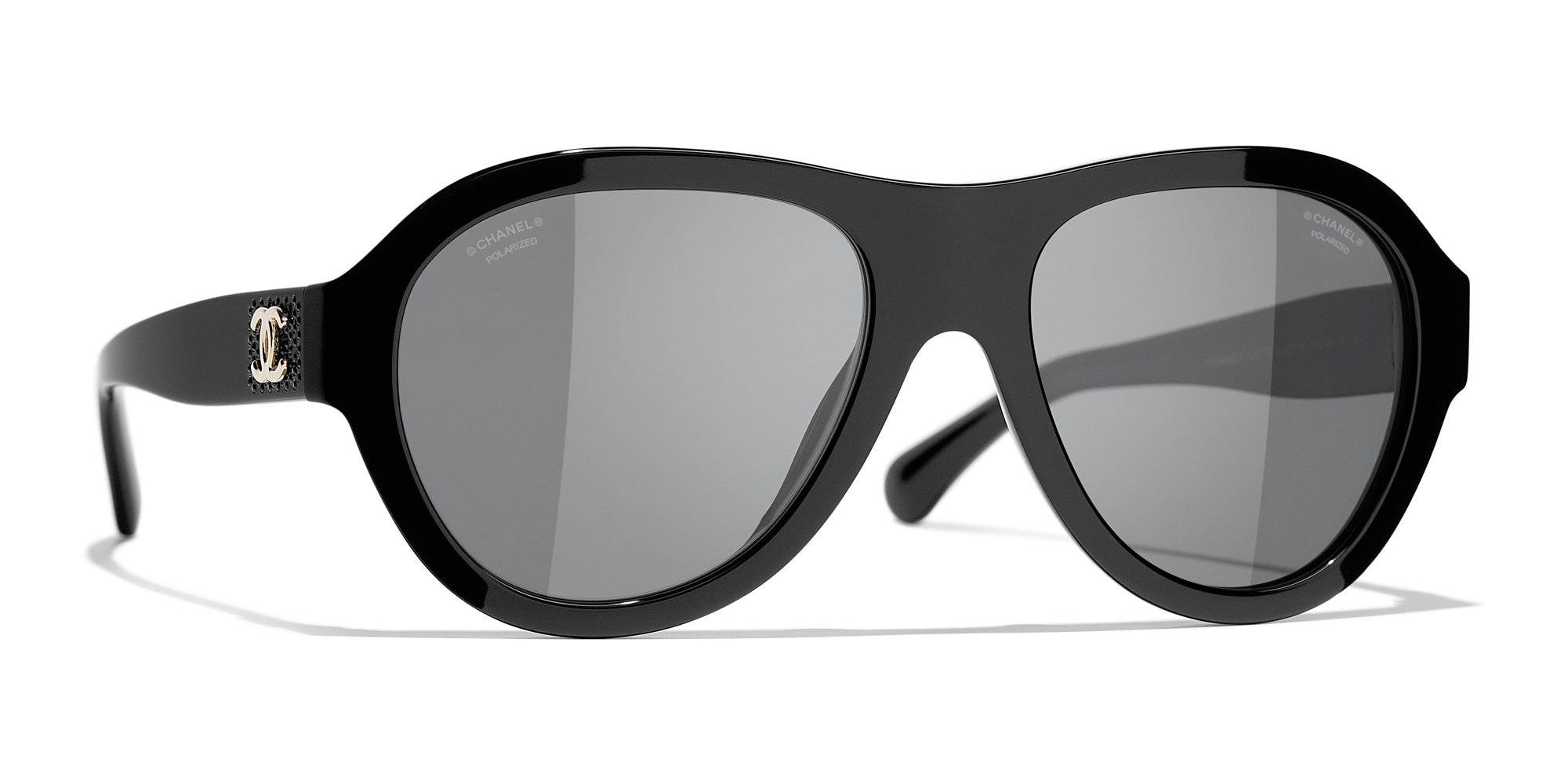 Authentic Chanel Matte Acetate Black Aviator Style Sunglasses 