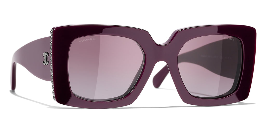CHANEL Square Burgundy Frame Women Purple Gradient Lens
