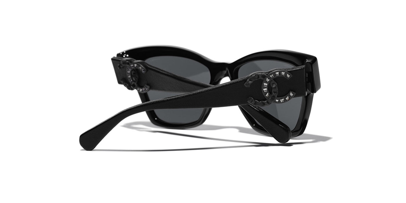 New In Stores Now CHANEL 5456 Cat Eye Acetate Rhinestone Black Sunglasses