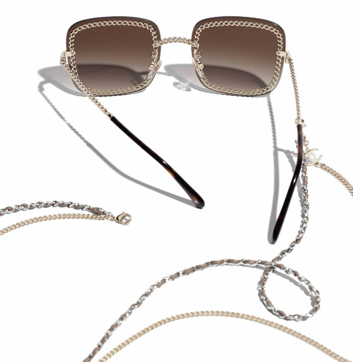 CHANEL サングラス 4244 ブラウン CHANEL 4244 Square Metal, Calfskin & Imitation Pearls Sunglasses