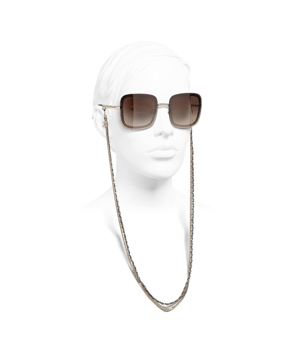 CHANEL 4244 Square Metal, Calfskin & Imitation Pearls Sunglasses