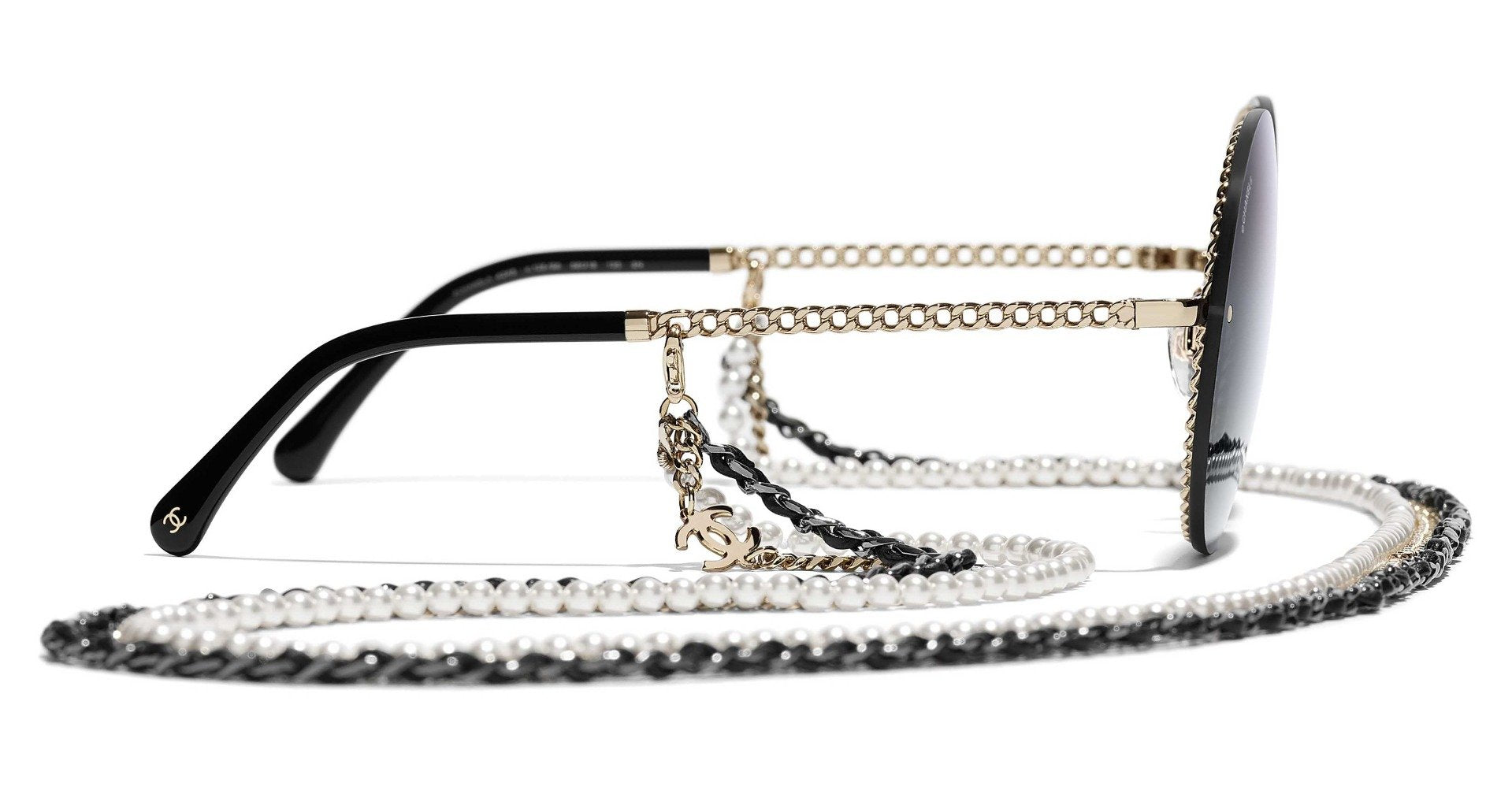 Chanel Gold Tone/Purple Gradient 4245 Pearl Chain Round Sunglasses Chanel