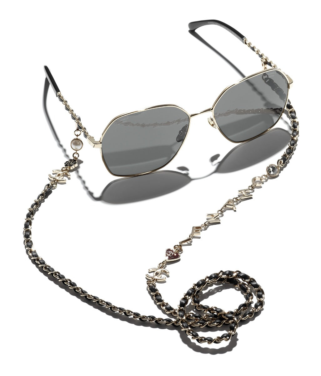 CHANEL 4275Q Square Metal & Calfskin Sunglasses