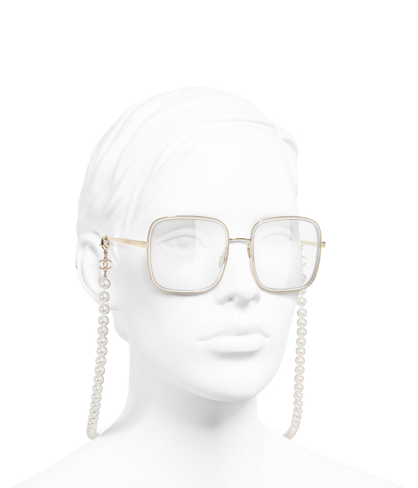 CHANEL Square Sunglasses Metal, Resin & Glass Pearls, Gold & Beige