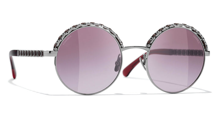 CHANEL 4265-Q ブラック ピンク サングラス CHANEL 4265Q Round Metal & Calfskin Sunglasses | Fashion Eyewear US
