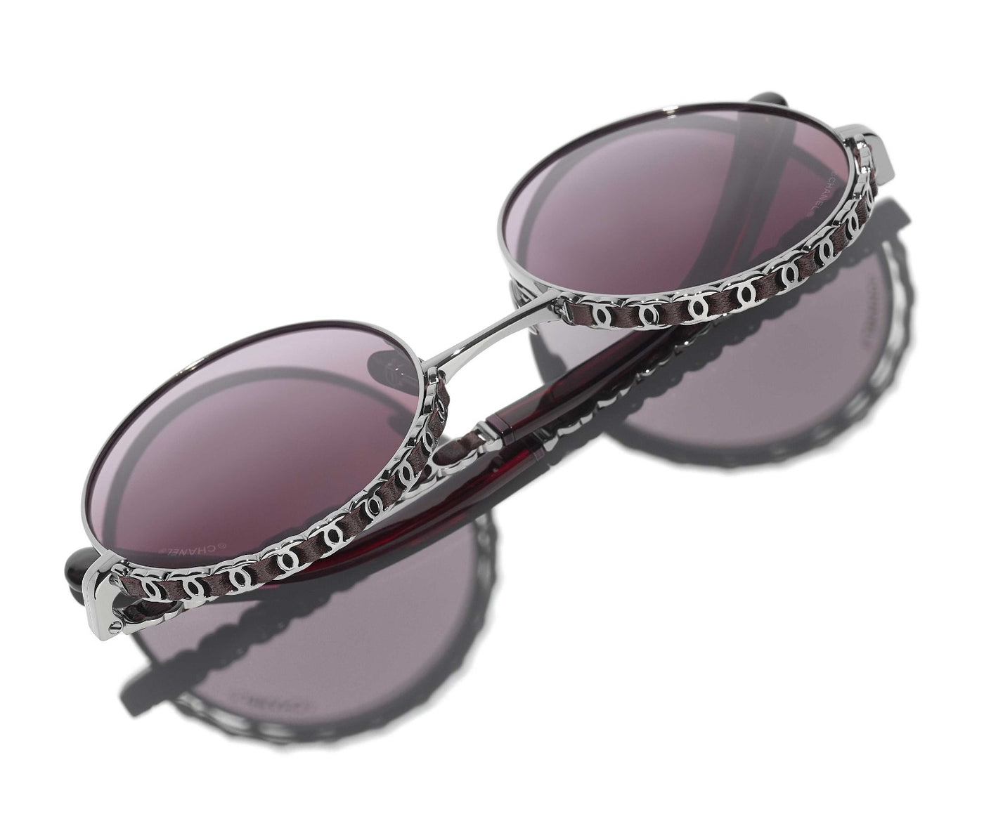 CHANEL 4265Q Round Metal & Calfskin Sunglasses