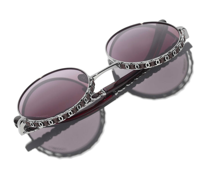 CHANEL 4265-Q ブラック ピンク サングラス CHANEL 4265Q Round Metal & Calfskin Sunglasses | Fashion Eyewear US