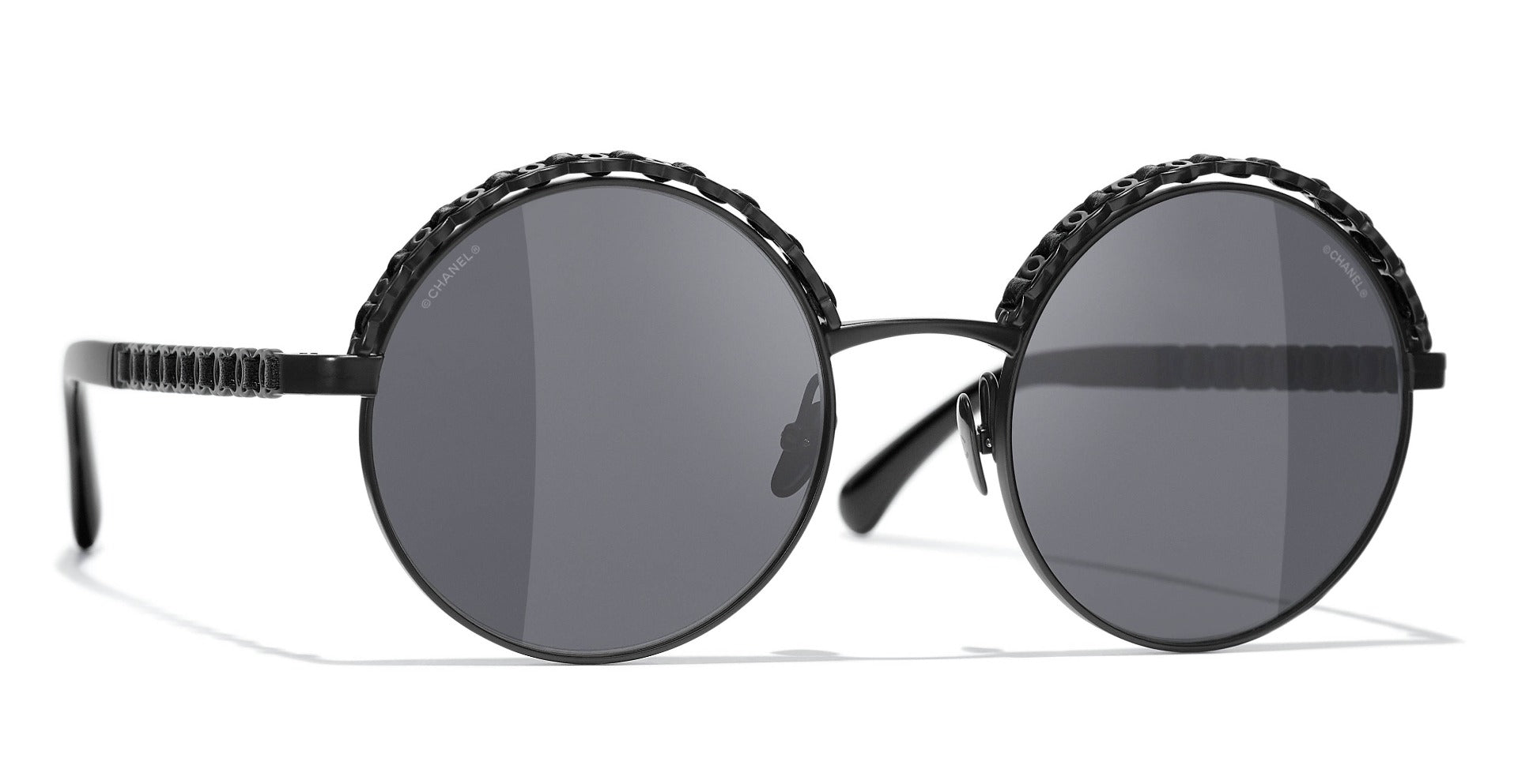 CHANEL 4265Q Round Metal & Calfskin Sunglasses