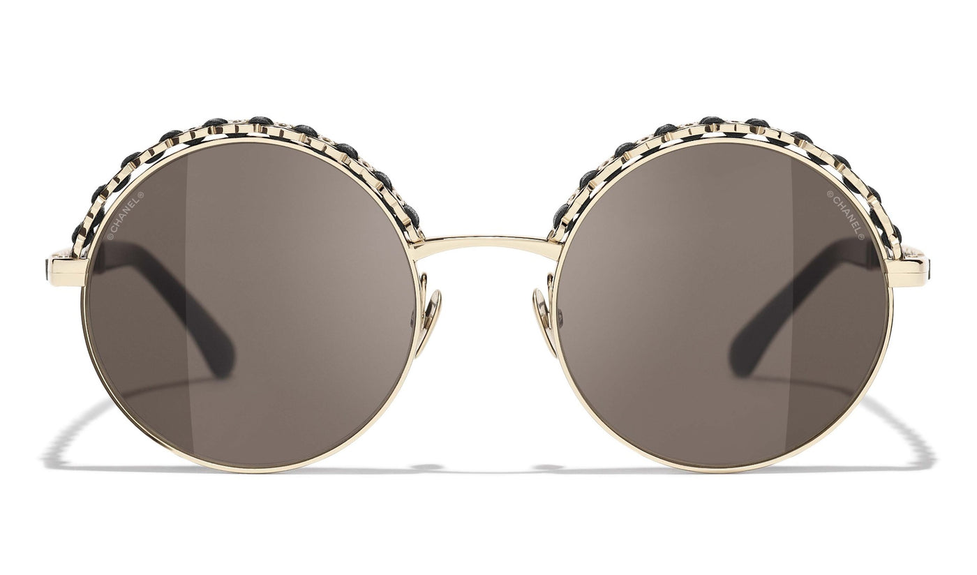 CHANEL 4265Q Round Metal & Calfskin Sunglasses